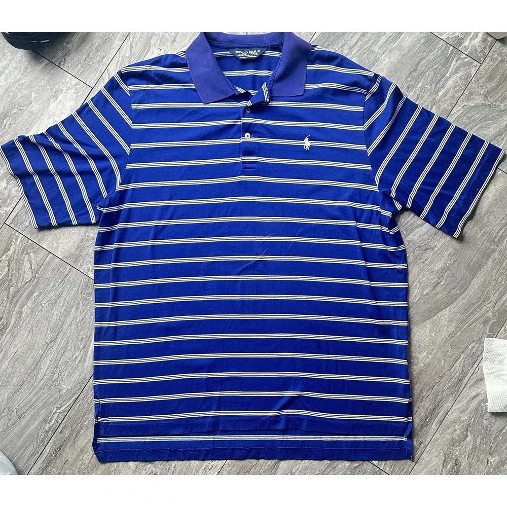 Polo Golf Ralph Lauren Blue & White Striped Polo Shirt Men's XL